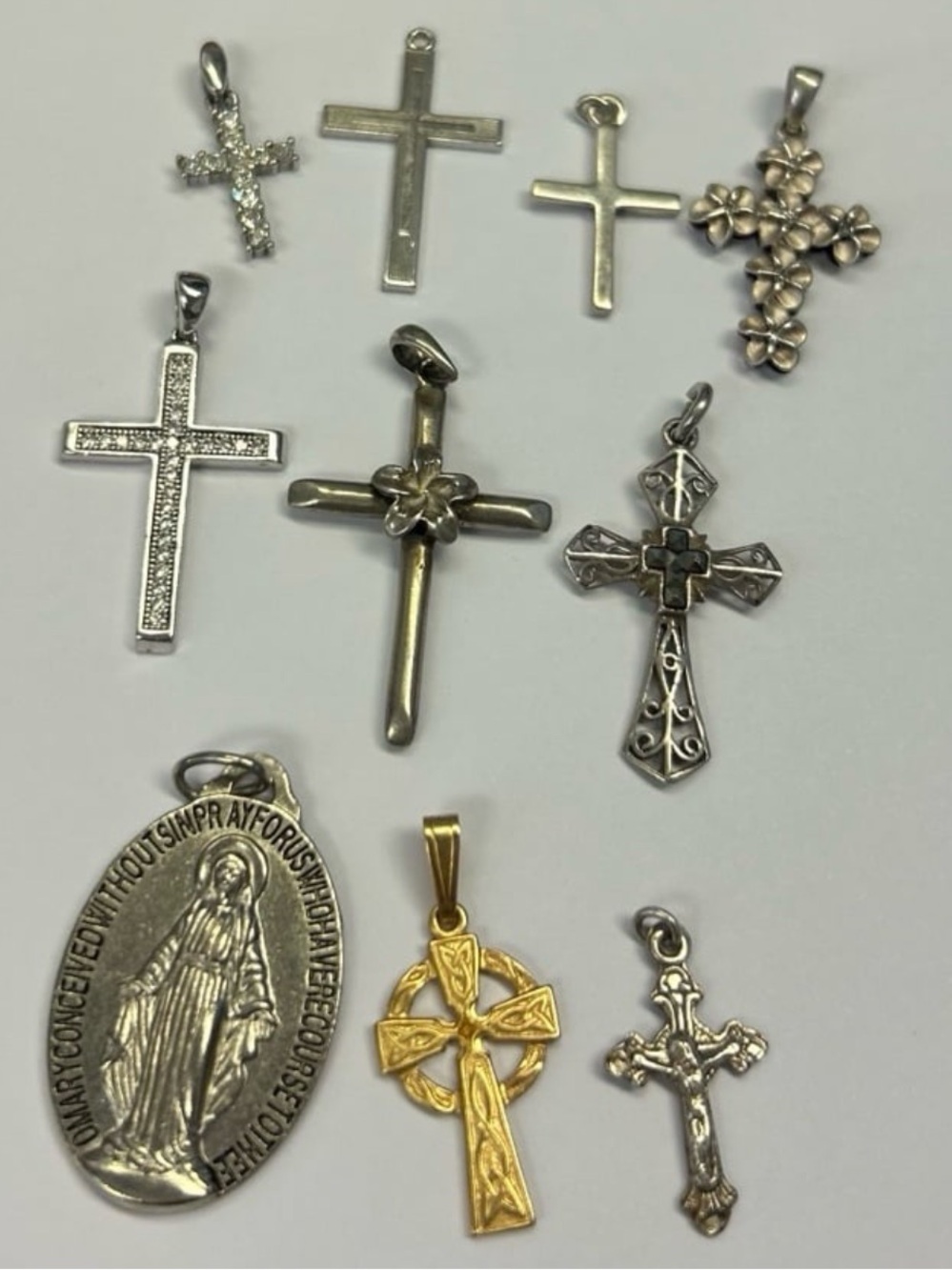 Bundle vintage sterling silver Catholic religious medals crucifixes cross charms